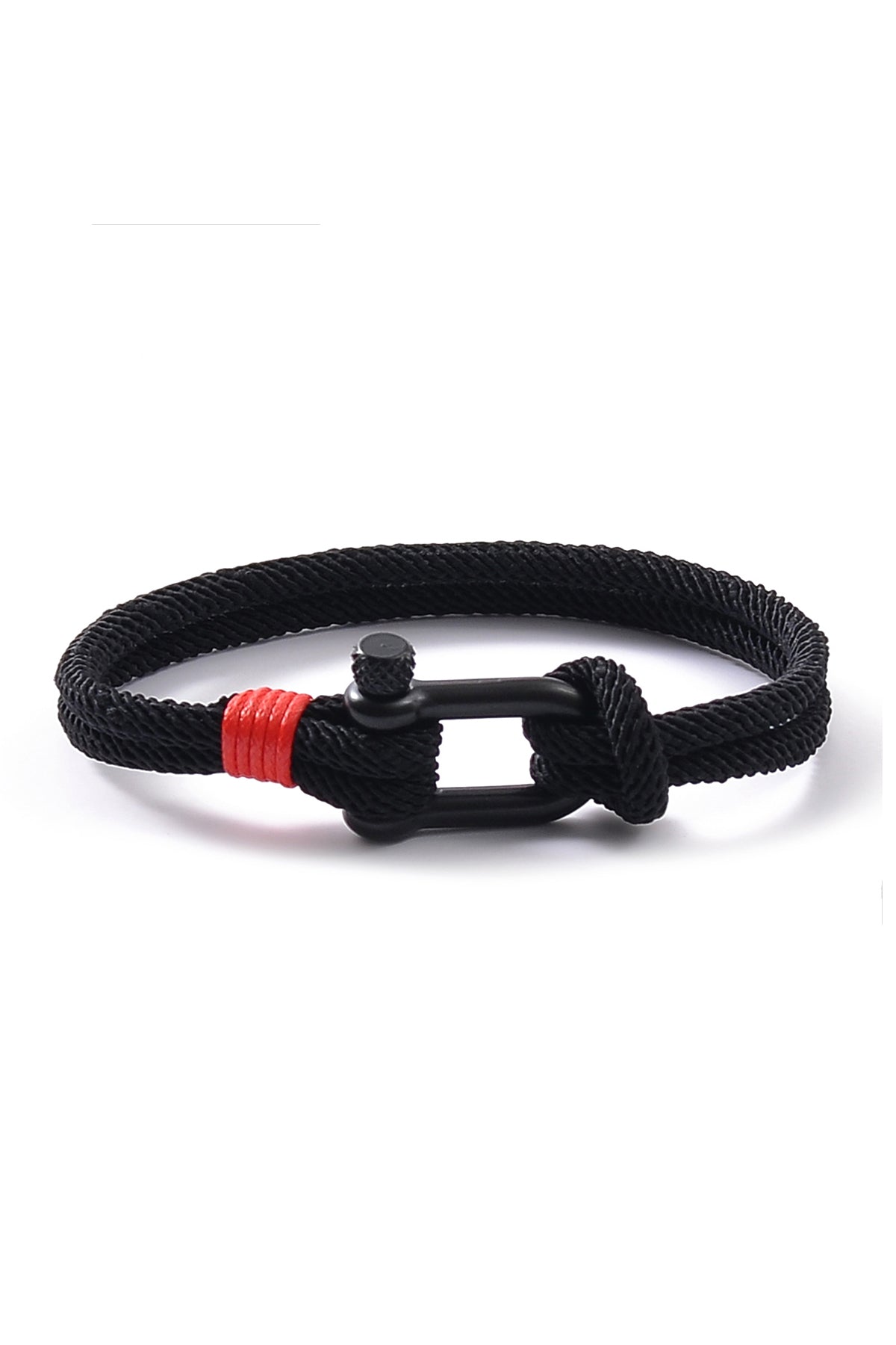 Men's Black Nautical Rope Shackle Bracelet - Black Buckle