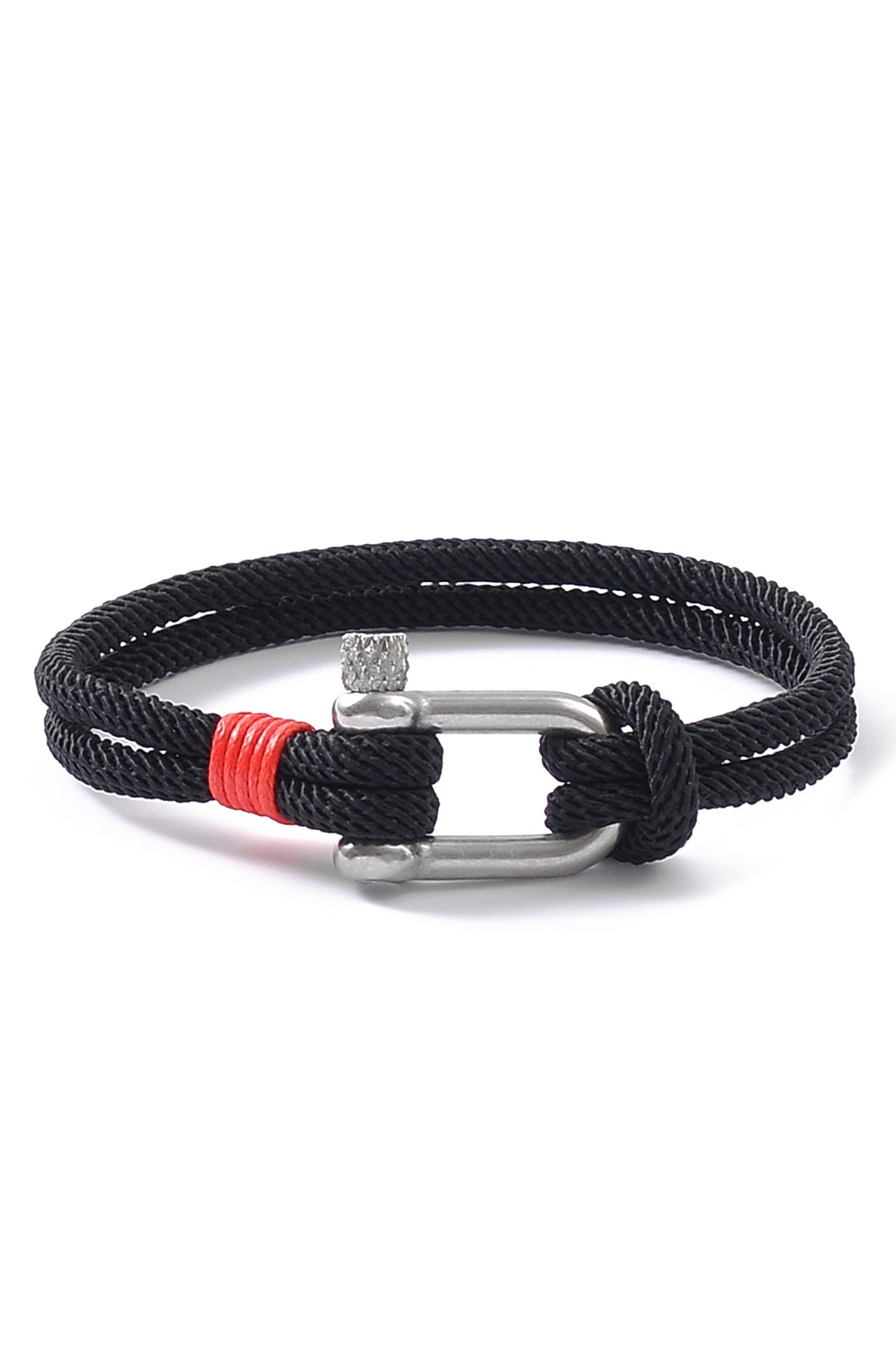 Men's Black Nautical Rope Shackle Bracelet - Silver Buckle