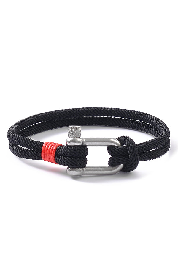 Men's Black Nautical Rope Shackle Bracelet - Silver Buckle
