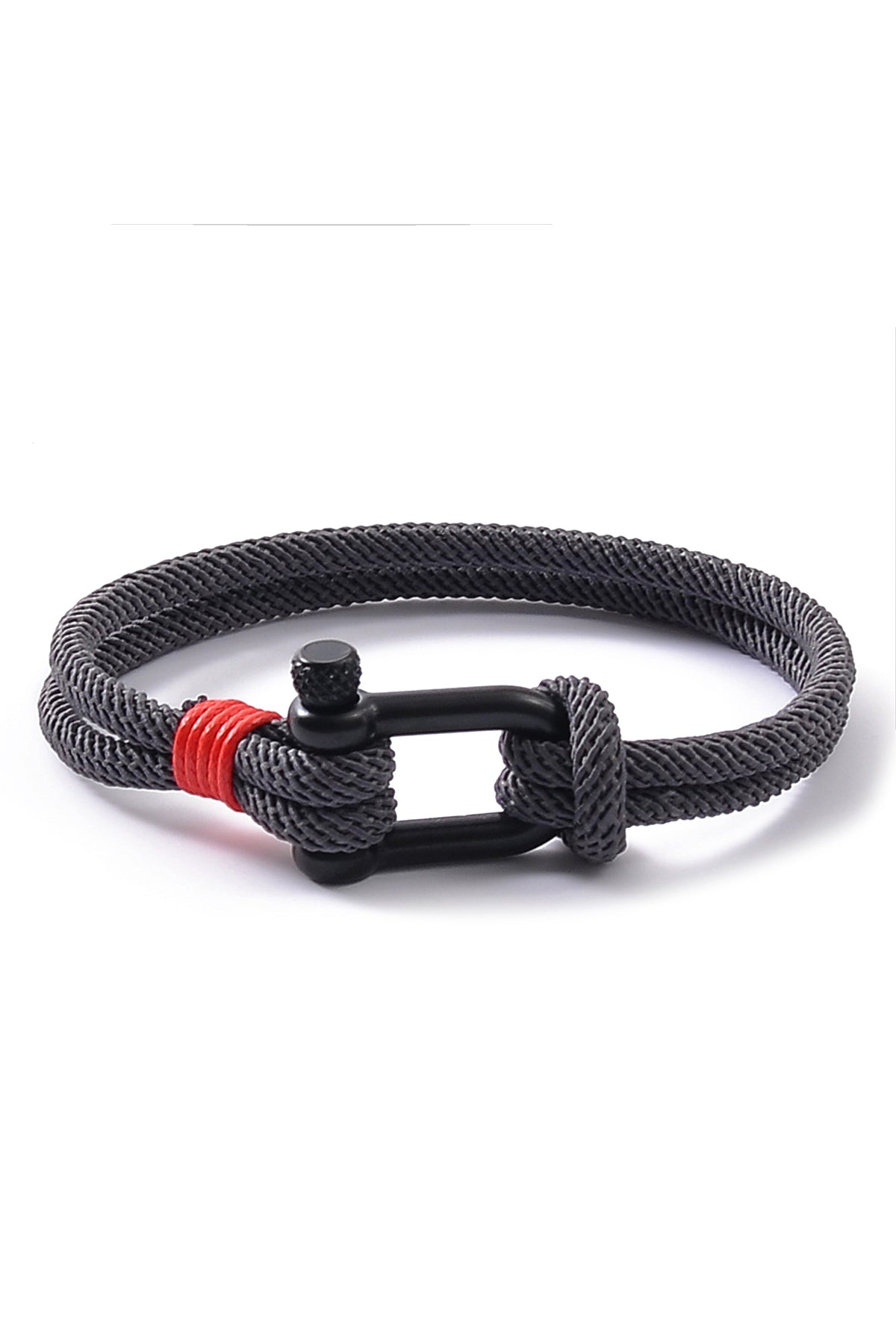 Men's Dark Gray Nautical Rope Shackle Bracelet - Black Buckle