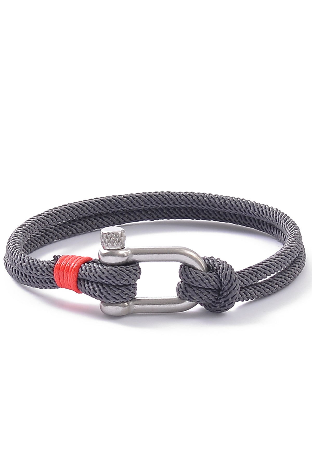 Men's Dark Gray Nautical Rope Shackle Bracelet - Silver Buckle