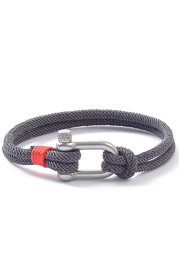 Men's Dark Gray Nautical Rope Shackle Bracelet - Silver Buckle