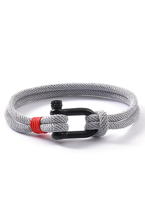 Men's Light Gray Nautical Rope Shackle Bracelet - Black Buckle
