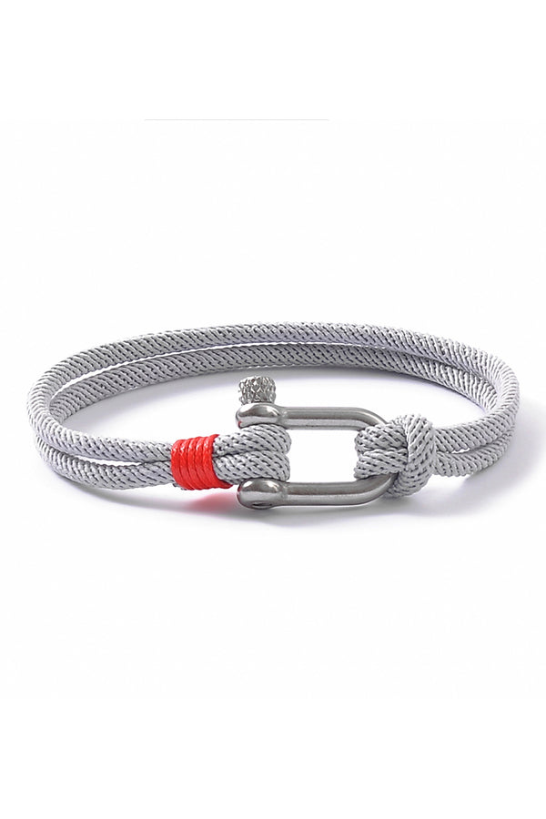 Men's Light Gray Nautical Rope Shackle Bracelet - Silver Buckle