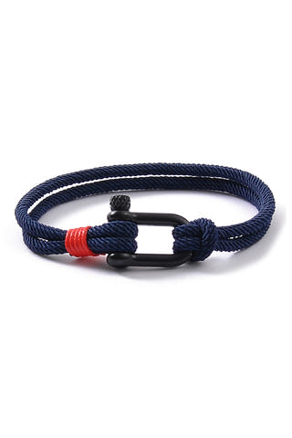 Men's Navy Nautical Rope Shackle Bracelet - Black Buckle