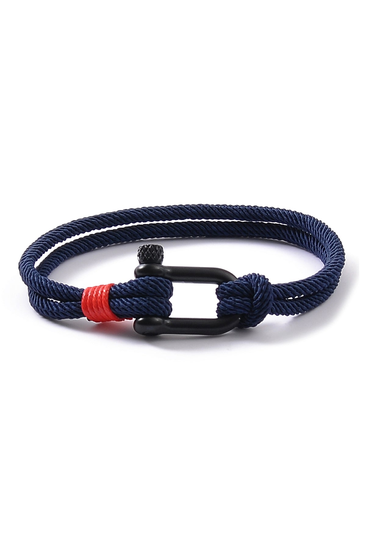Men's Navy Nautical Rope Shackle Bracelet - Black Buckle