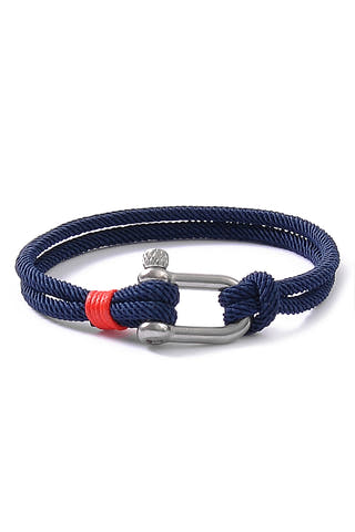 Men's Navy Nautical Rope Shackle Bracelet - Silver Buckle