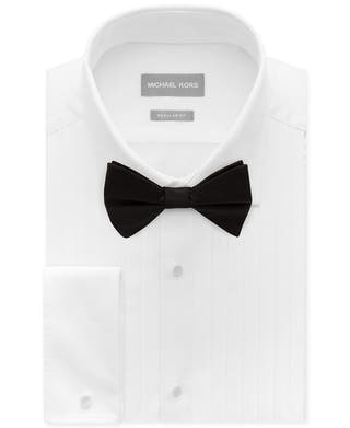 Michael Kors Classic/regular Fit Non-iron Performance French Cuff Formal Dress Shirt & Pre-tied Silk Bow Tie Set White