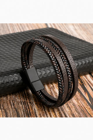 Midnight Trail Men’s Two-Tone Leather Bracele