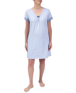 Miss Elaine Cotton Striped Nightgown Blue Stripe thumbnail 1