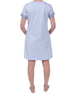 Miss Elaine Cotton Striped Nightgown Blue Stripe thumbnail 2