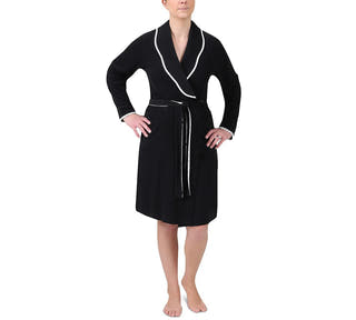 Miss Elaine Knit Short Wrap Robe Black