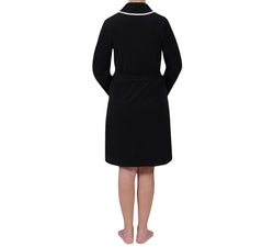 Miss Elaine Knit Short Wrap Robe Black thumbnail 2