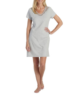 Miss Elaine Lace-trim Knit Nightgown Heather Grey / Ivory Stripe thumbnail 1