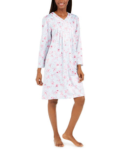 Miss Elaine Wo Brushed Back Floral-print Satin Nightgown Pink Floral Stems On Aqua thumbnail 1