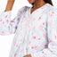 Miss Elaine Wo Brushed Back Floral-print Satin Nightgown Pink Floral Stems On Aqua