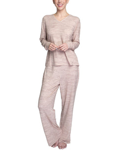 Muk Luks Butter-knit V-neck & Flare-leg Pants Lounge Set Mauve thumbnail 1