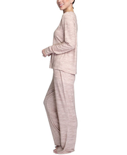 Muk Luks Butter-knit V-neck & Flare-leg Pants Lounge Set Mauve thumbnail 3
