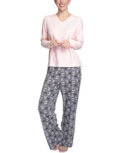 Muk Luks Butter-knit V-neck & Flare-leg Pants Lounge Set Pink Coffee thumbnail 1