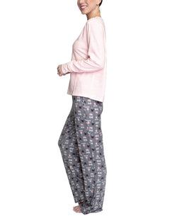 Muk Luks Butter-knit V-neck & Flare-leg Pants Lounge Set Pink Coffee thumbnail 3