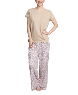 Muk Luks Knit Pajama Set Beige/pnk thumbnail 1