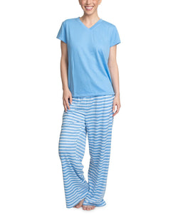 Muk Luks Knit Pajama Set Blue/stripe thumbnail 1