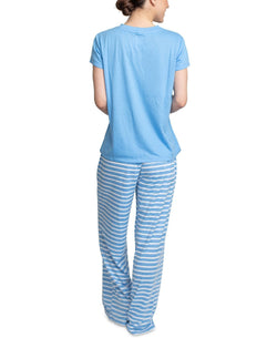 Muk Luks Knit Pajama Set Blue/stripe thumbnail 3