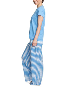 Muk Luks Knit Pajama Set Blue/stripe thumbnail 4