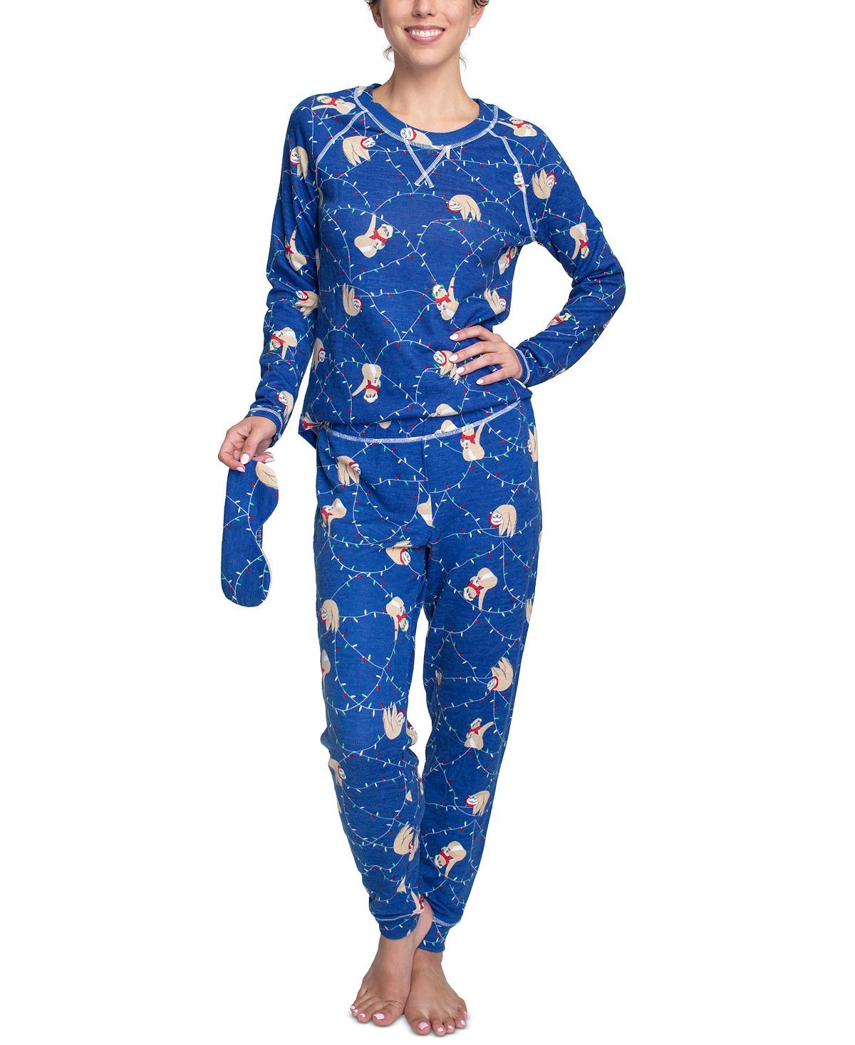 Muk Luks Plus Printed Hacci Pajamas & Sleep Mask Set Sloths | CheapUndies