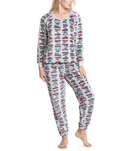Muk Luks Printed Dimple Fleece Cozy Pajama Set Holidayvac thumbnail 1