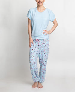 Muk Luks T-shirt & Printed Pants Pajama Set Blue And Sunglasses thumbnail 1
