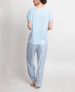 Muk Luks T-shirt & Printed Pants Pajama Set Blue And Sunglasses thumbnail 3