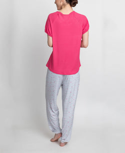 Muk Luks T-shirt & Printed Pants Pajama Set Pink And Stripe thumbnail 3