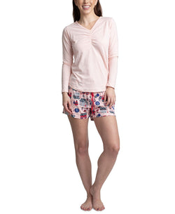 Muk Luks Top Pants & Boxer Shorts 3pc Pajama Gift Set Pink Tree thumbnail 1