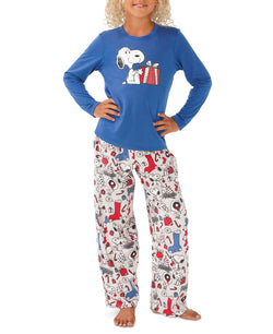 Munki Munki Matching Little & Big Kid Snoopy Holiday Family Pajama Set Grey thumbnail 1