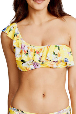 Nanette by Nanette Lepore Monaco Bouquet One Shoulder Bikini Top in Lemon thumbnail 3