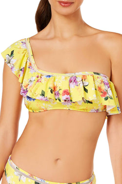 Nanette by Nanette Lepore Monaco Bouquet One Shoulder Bikini Top in Lemon thumbnail 4