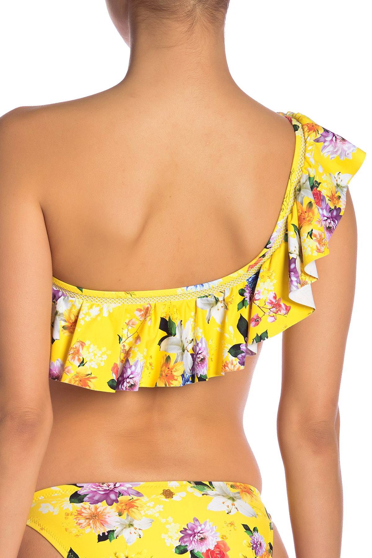 Nanette by Nanette Lepore Monaco Bouquet One Shoulder Bikini Top in Lemon