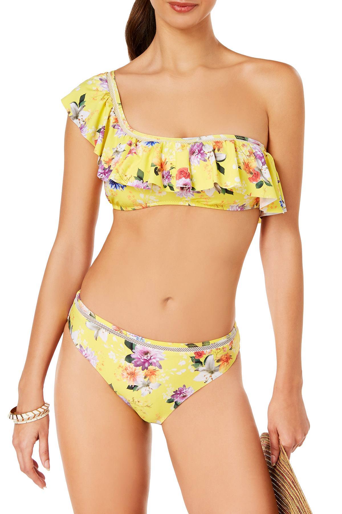 Nanette by Nanette Lepore Monaco Bouquet One Shoulder Bikini Top in Lemon