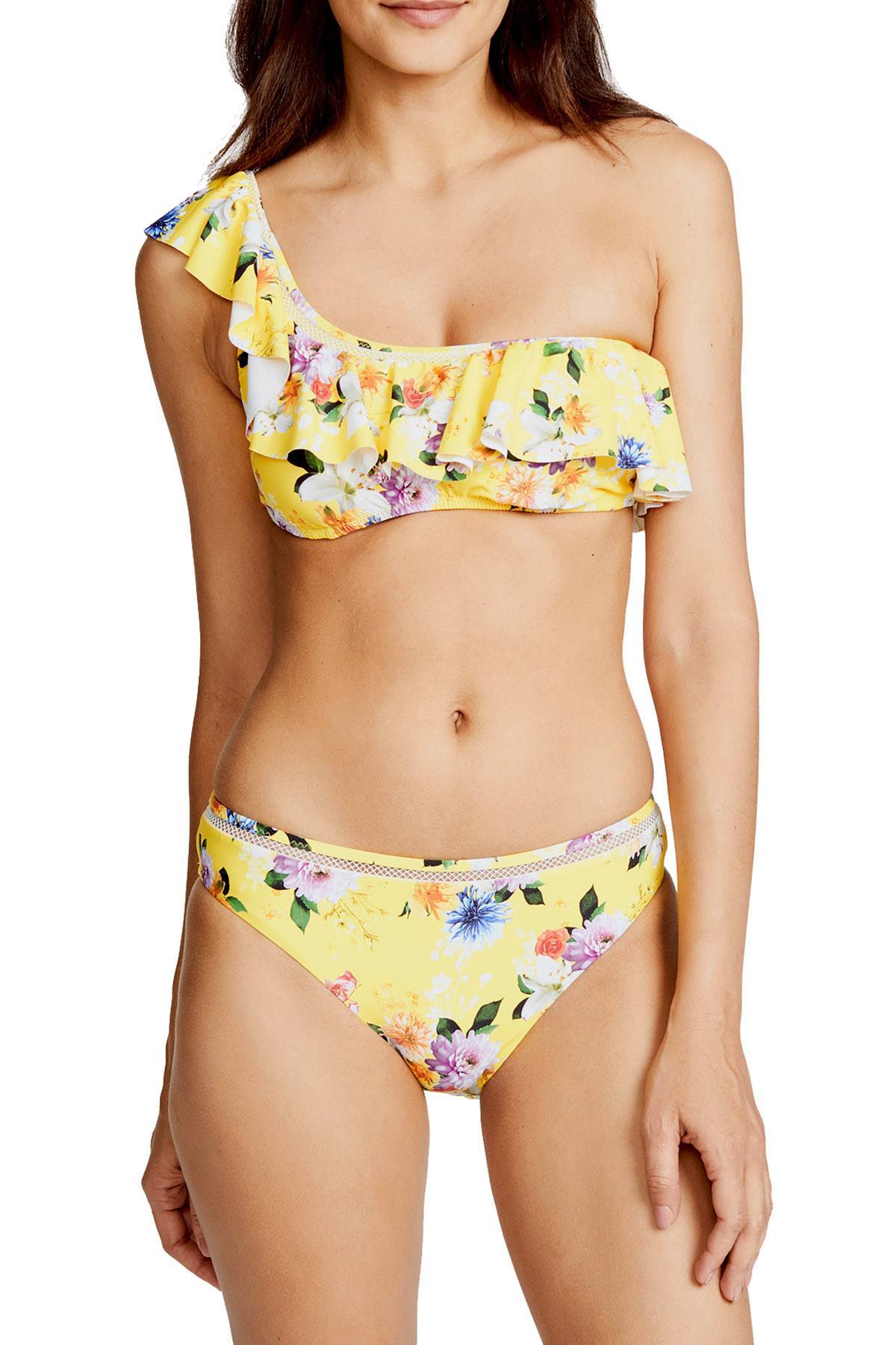 Nanette by Nanette Lepore Monaco Bouquet One Shoulder Bikini Top in Lemon