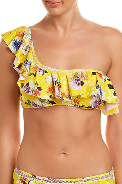 Nanette by Nanette Lepore Monaco Bouquet One Shoulder Bikini Top in Lemon thumbnail 2