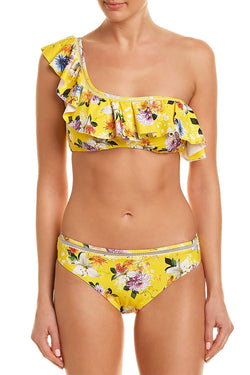 Nanette by Nanette Lepore Monaco Bouquet One Shoulder Bikini Top in Lemon thumbnail 1