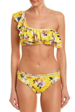 Nanette by Nanette Lepore Monaco Bouquet One Shoulder Bikini Top in Lemon thumbnail 1