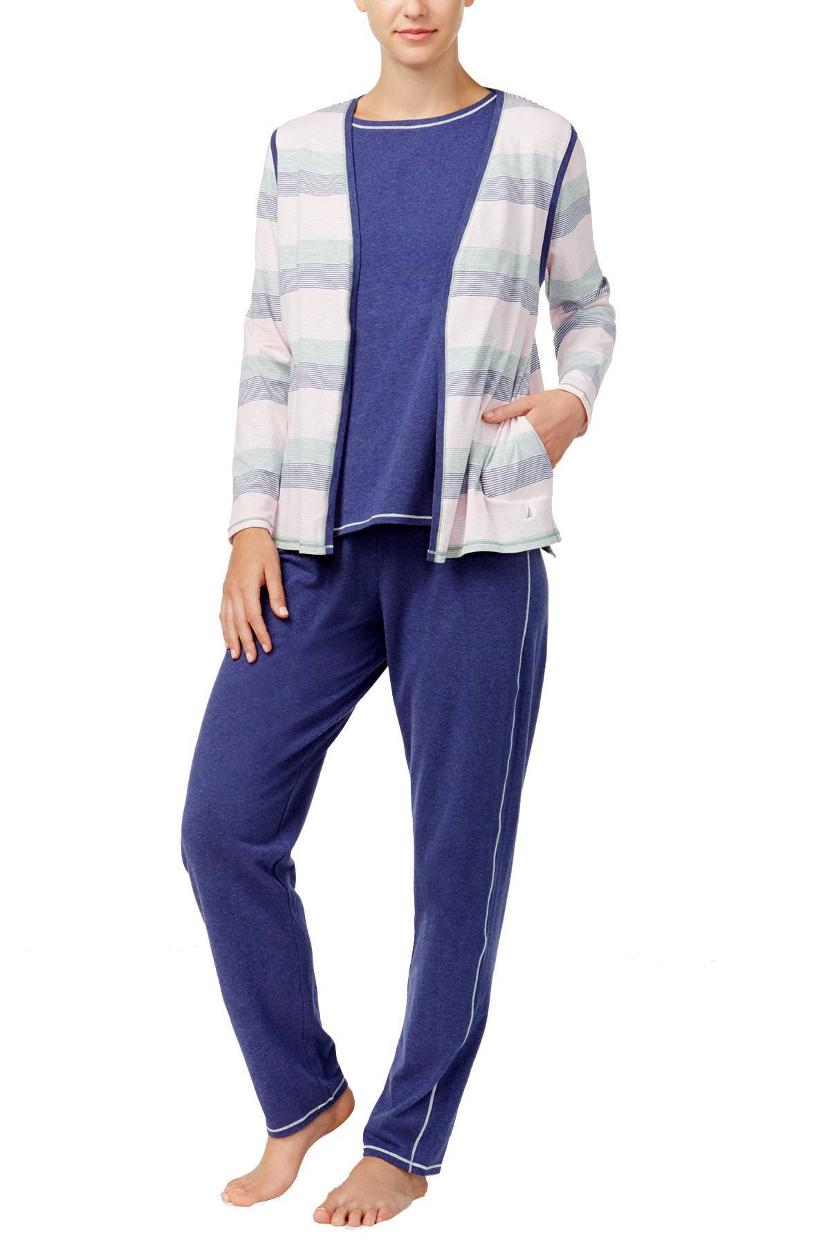 Nautica Multi-Stripe Brushed-Jersey PJ Cardigan