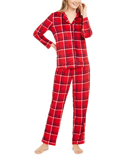 Nautica Wo Velour Notch-collar Plaid Pajama Set Online Only Red Plaid thumbnail 1