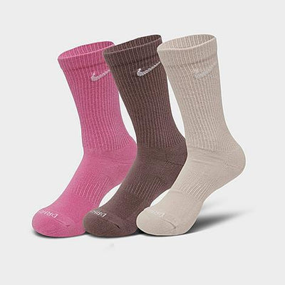Nike Everyday Plus 3 Pack Cushioned Crew Socks pink/brown