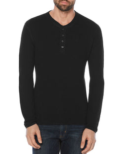 Original Penguin Long Sleeve Waffle Henley True Black thumbnail 1