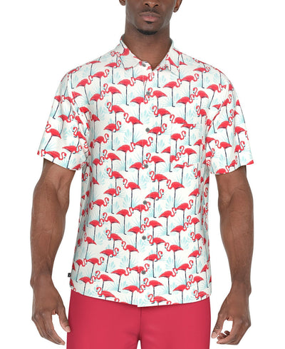 PGA TOUR Men Short Sleeve Performance Flamingo Print Polo Shirt