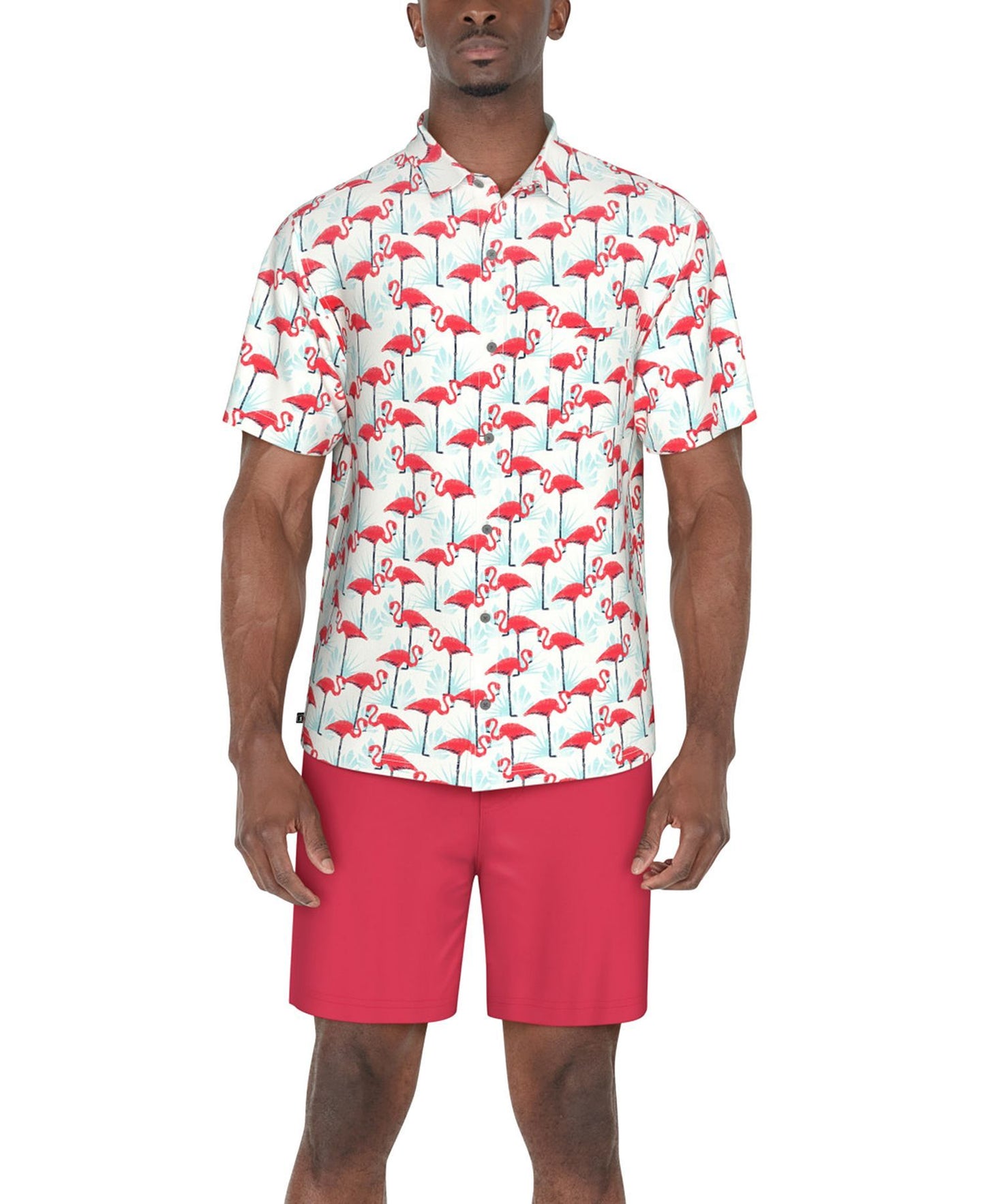 PGA TOUR Men Short Sleeve Performance Flamingo Print Polo Shirt