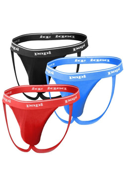 Papi Black Red Turquoise 705910-999 3-pack Rib Jockstraps thumbnail 1